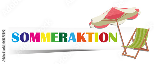 Sommeraktion bunter Banner mit Sonnenstuhl und Schirm