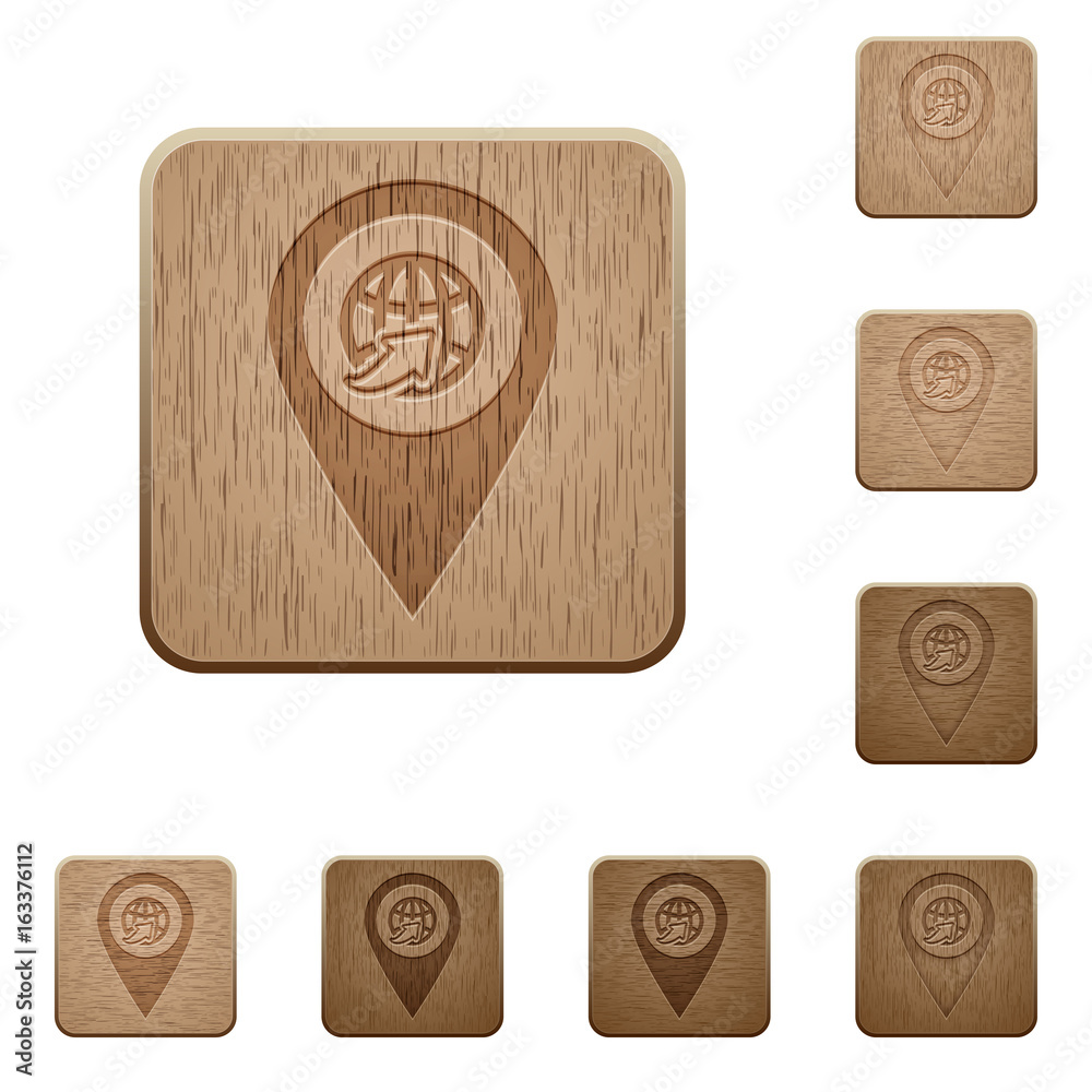 International route GPS map location wooden buttons