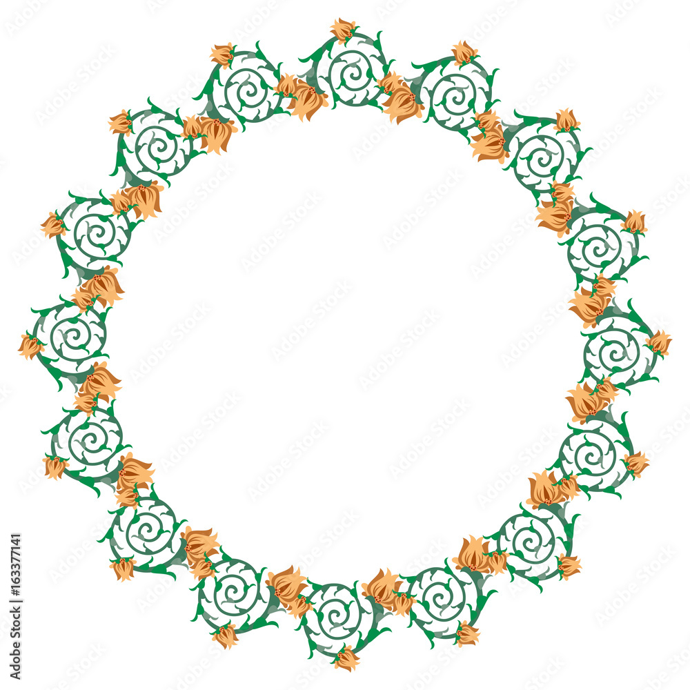 Round label with abstract flowers. Vector clip art. Round label with abstract flowers. Vector clip art.