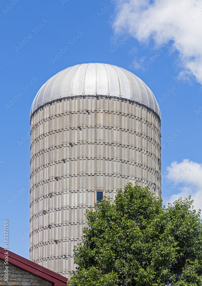 Fototapeta premium Sunny Day Silo on a Farm in the Midwest