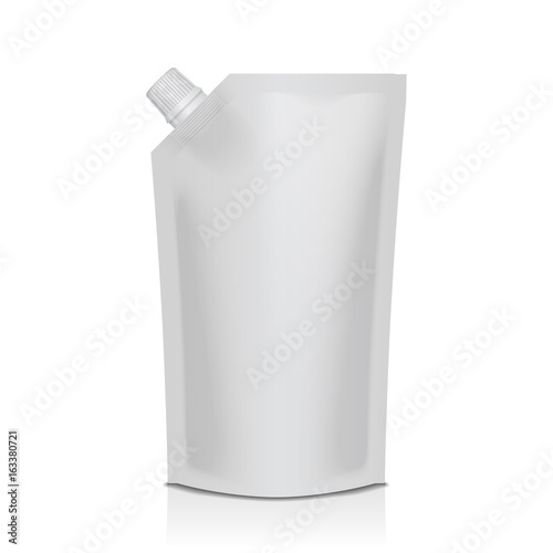 White blank pouch with spout cap on white background