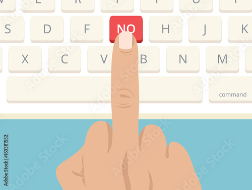 Middle finger pressing no key on computer keyboard