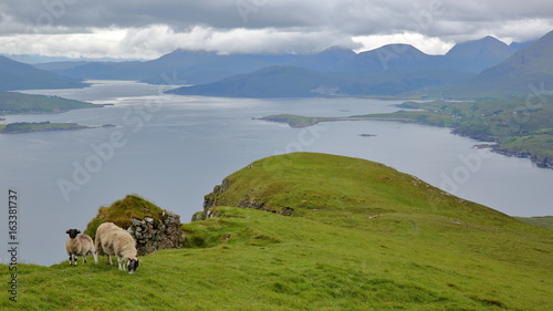 View from the mountain Ben Tianavaig towards the An Aird peninsula and the South, Isle of Skye, Highlands, Scotland, UK photo