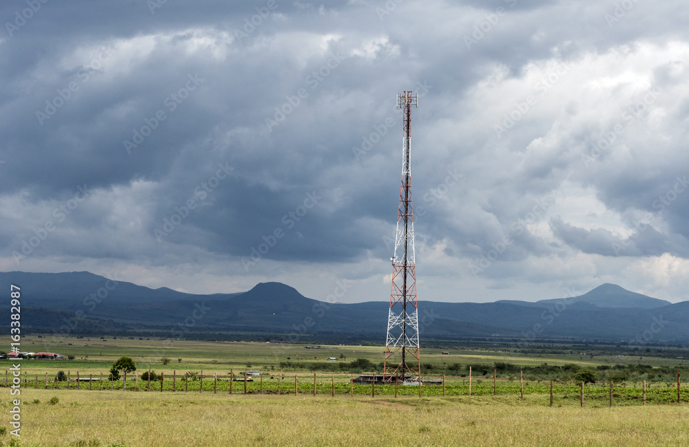 electric pole in the middle of the savannah in Kenya in Great Rift Valley electric pole in the middle of the savannah in Kenya in Great Rift Valley