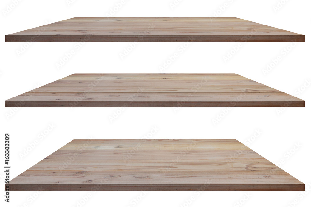 Wooden shelves isolated on white