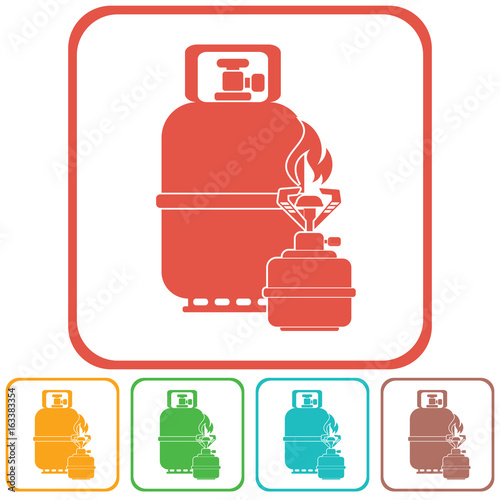 Camping stove with gas bottle icon vector