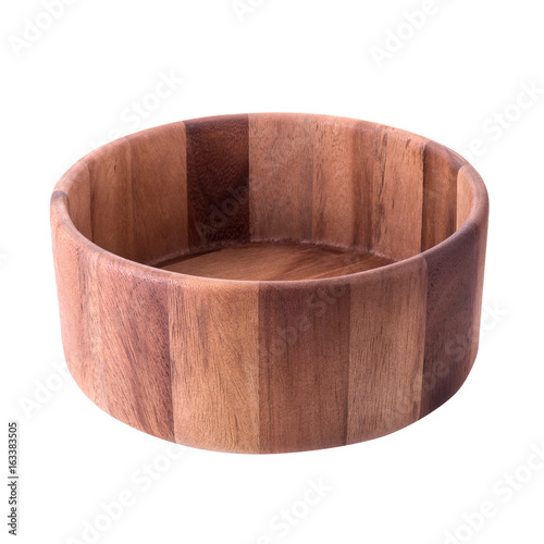 Close up of wood empty wooden bowl isolated on white background