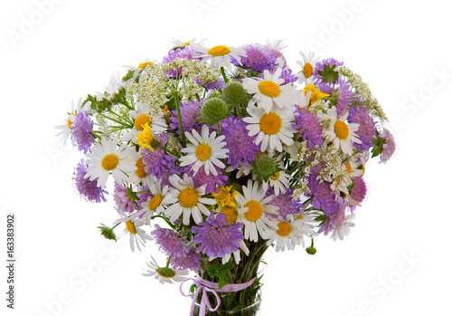 Fototapeta Naklejka Na Ścianę i Meble -  Chamomiles and field scabious flowers bouquet isolated.