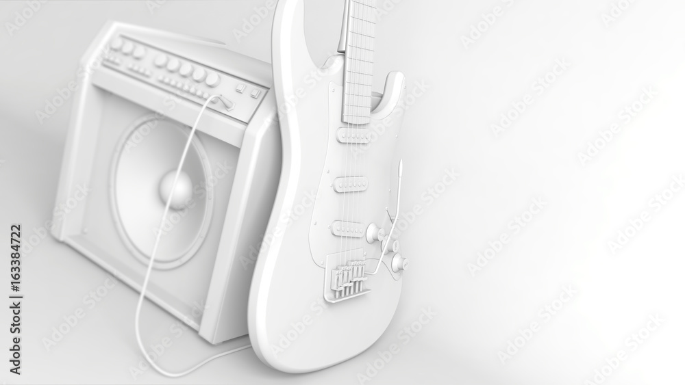 Electric guitar with amplifier. 3d rendering. Electric guitar with amplifier. 3d rendering.