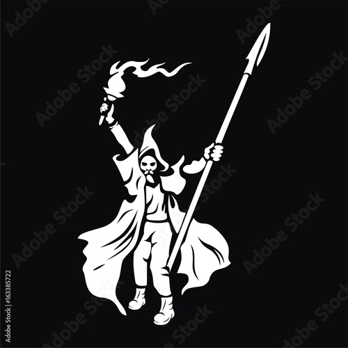 warrior with spear and torch