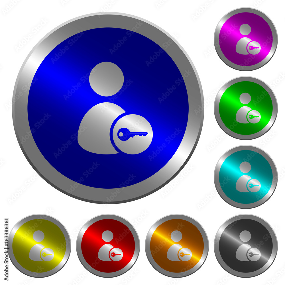 Secure user account luminous coin-like round color buttons Secure user account luminous coin-like round color buttons