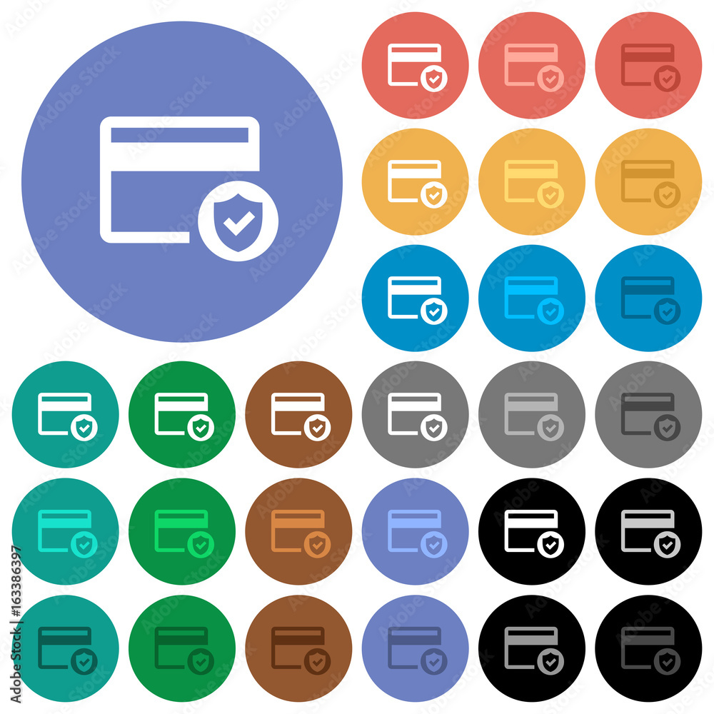 Safe credit card transaction round flat multi colored icons Safe credit card transaction round flat multi colored icons