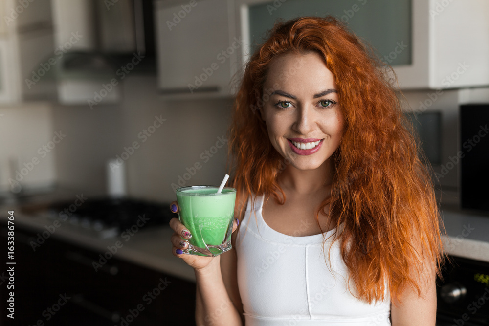 Charming woman posing with smoothie Charming woman posing with smoothie