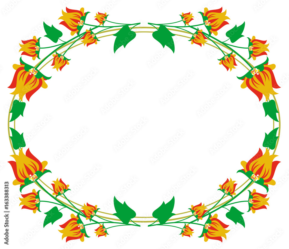 Oval decorative frame with abstract flowers. Vector clip art. Oval decorative frame with abstract flowers. Vector clip art.