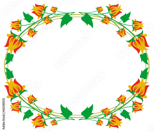  Oval decorative frame with abstract flowers. Vector clip art.