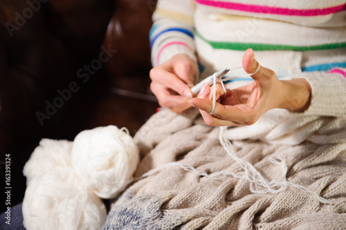 Women's hands knitting