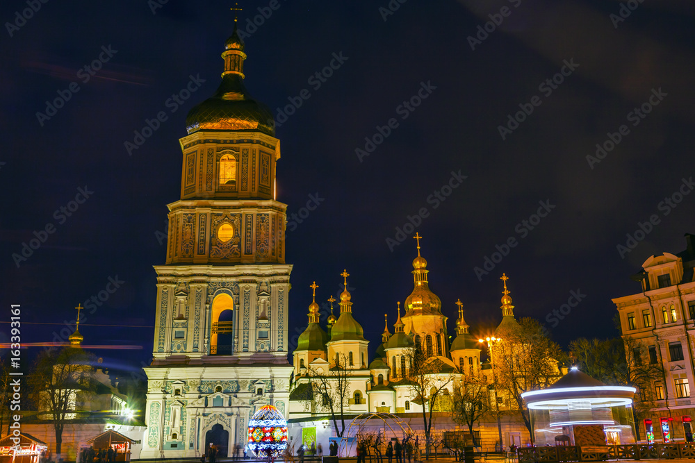 Saint Sophia Sofia Cathedral Spires Tower NIght Stars Sofiyskaya Square Kiev Ukraine