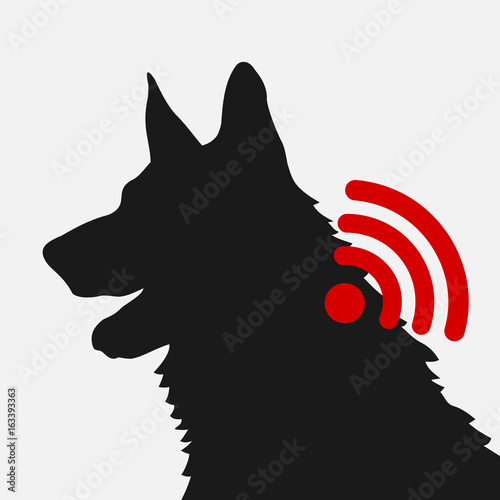 Implantation of microchip into body of dog. Device transmits signal. Modern technology and device for identification and surveillance of pets. Vector illustration 