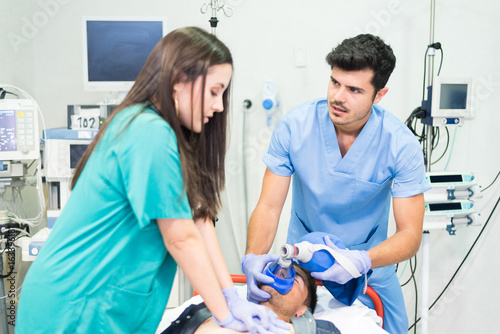 Medics making emergency procedure
