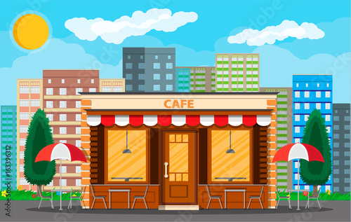 Cafe shop exterior. Cityscape photo