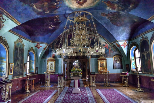 Ancient Mosaics Icons Chandelier Rectory Saint Michael Vydubytsky Monastery Kiev Ukraine photo