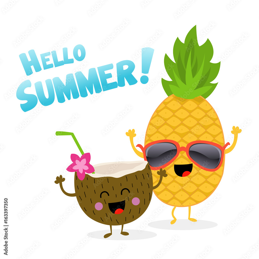 Naklejka premium Coconut and Pineapple Celebrating Summer