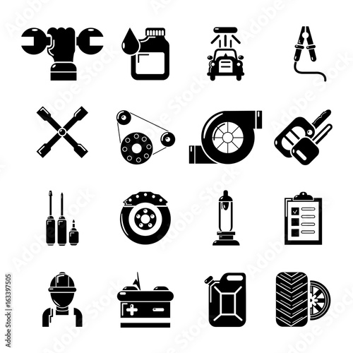 Auto repair icons set, simple style
