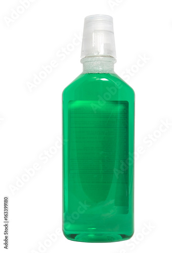 Isolated plastic bottle of green mint tartar mouthwash. 