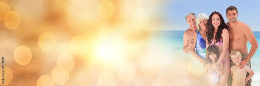 Family at beach with yellow bokeh transition Family at beach with yellow bokeh transition