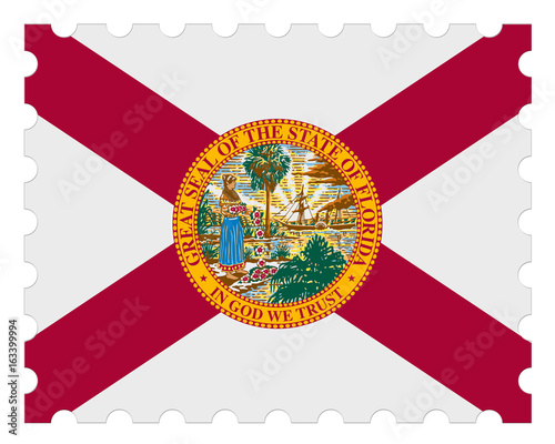 Florida Flag Postage Stamp, 3d illustration on white background