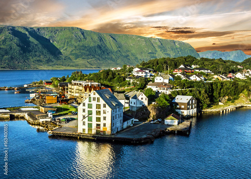 Alesund, Norway - panoramic view on center of cruise port Alesund in Norwegian fjords. photo