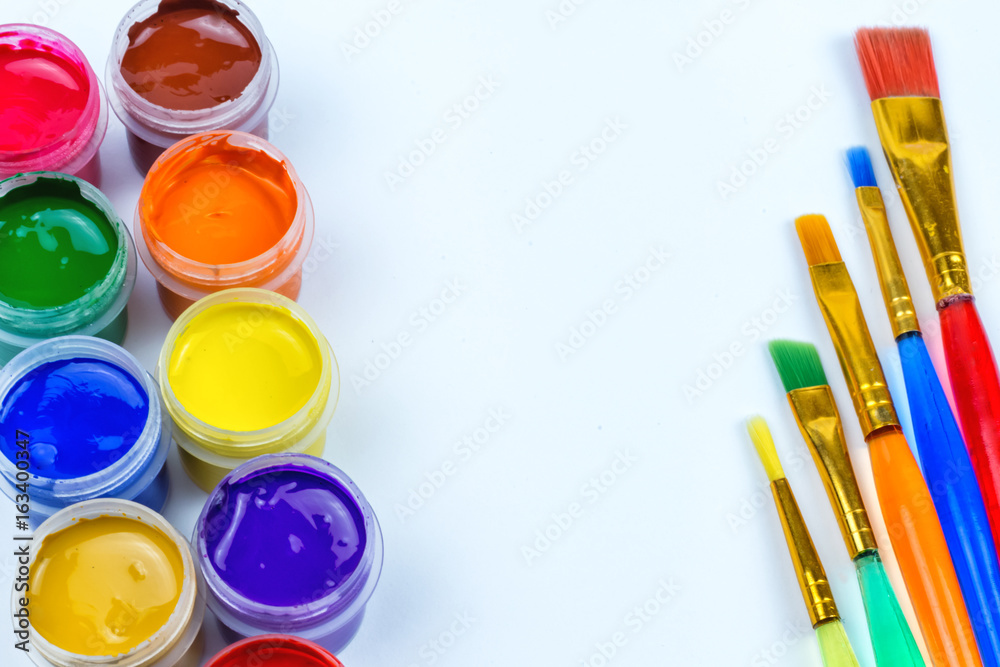 paint and color brushes, artistic materials paint and color brushes, artistic materials