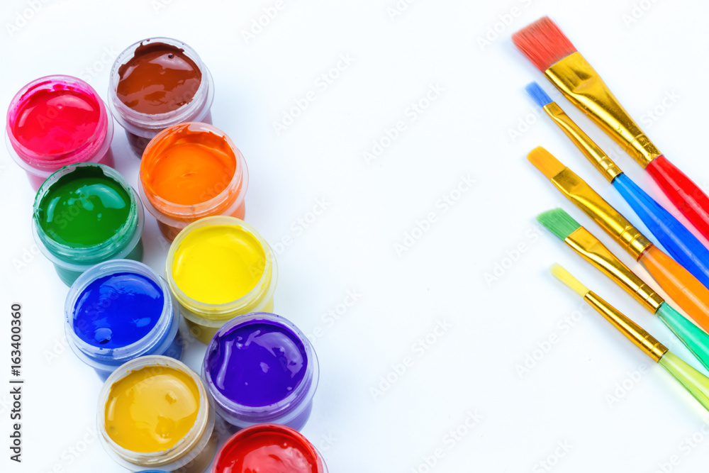 paint and color brushes, artistic materials paint and color brushes, artistic materials
