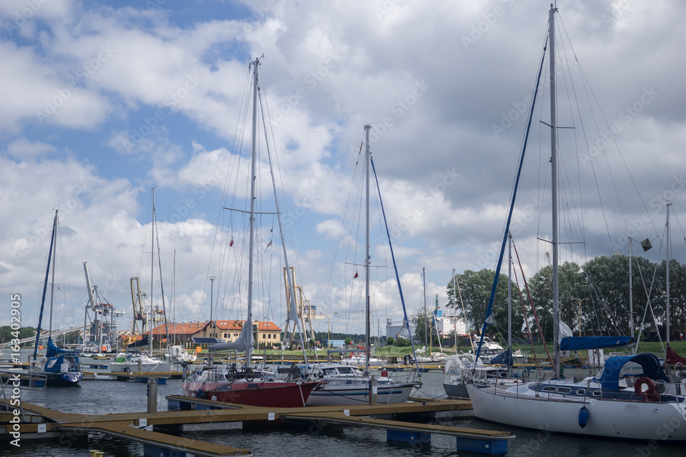 yachts stand in the harbor