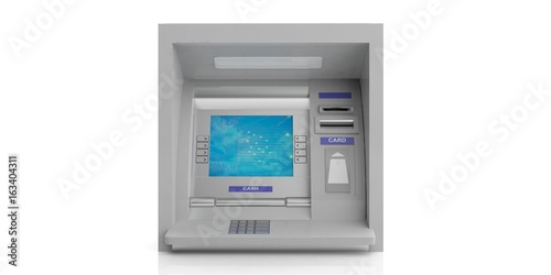 ATM machine on white background. 3d illustration