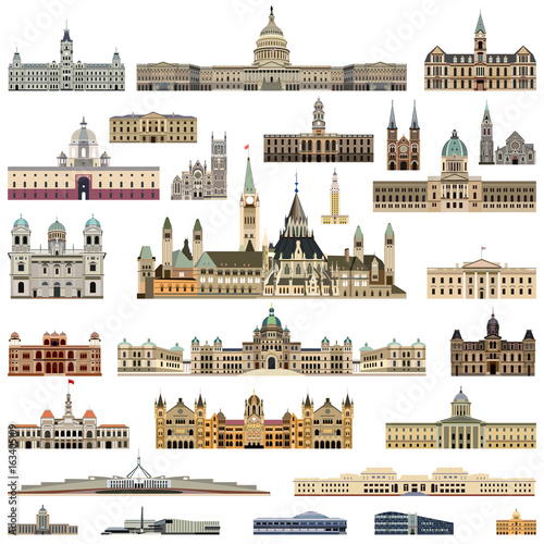 city halls, parliament houses and administrative buildings high detailed vector collection