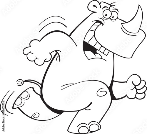 Cartoon illustration of a rhino kicking a soccer ball.