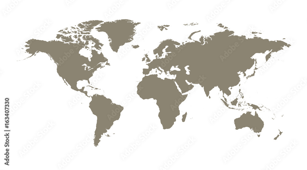 Fototapeta premium Blank brown world map on isolated white background. World map ve