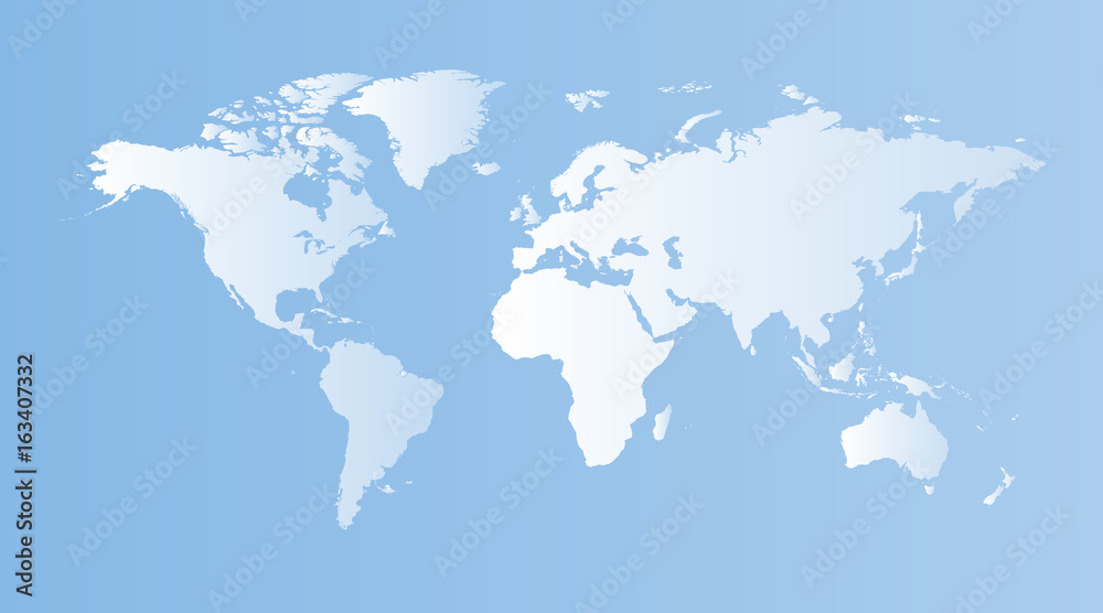 Blank blue world map on isolated blue background. World map vect