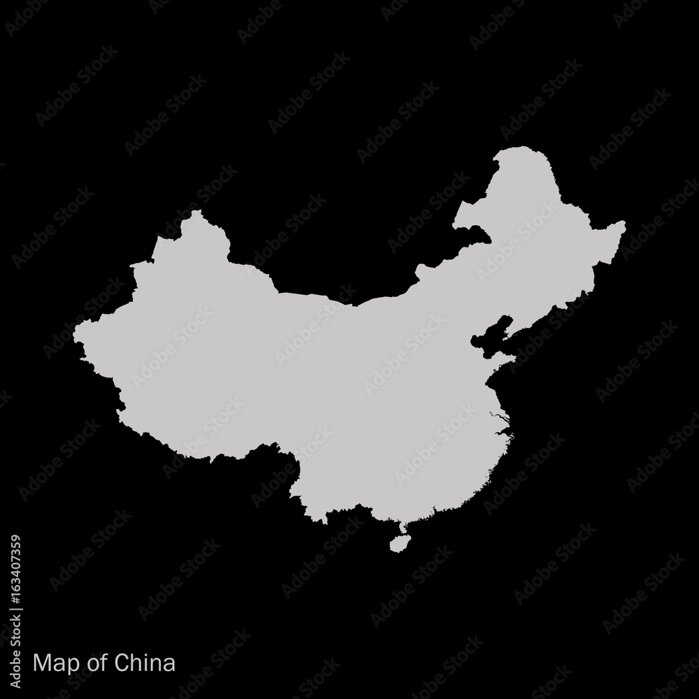 Blank china map on isolated black background. Flat china map Blank china map on isolated black background. Flat china map