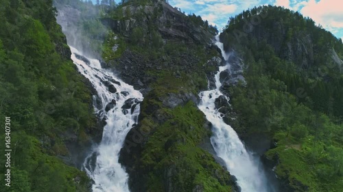 Aerial view of Latefossen waterfall in Norway photo