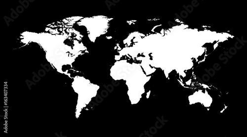 Blank white world map on isolated black background. World map vector template for website, infographics. Flat Earth illustration.