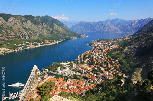 View of Bay of Kotor old town from Lovcen mountain, Montenegro, Europe
