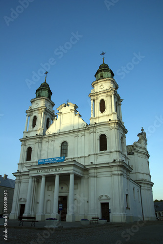 High, white Catholic church, basilica