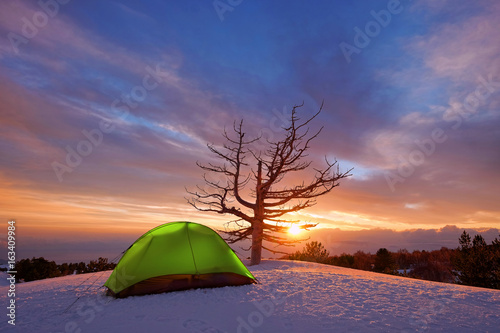 Sunrise On Tent In Winter Etna Park, Sicily