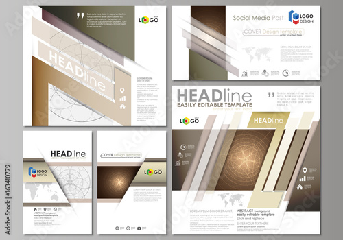 Alchemical theme. Fractal art background. Sacred geometry. Mysterious relaxation pattern. Social media posts set. Business templates. Abstract flat design template, vector layouts in popular formats.