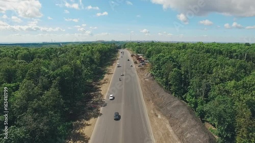 top view of car traffic in suburb, Russia, Samara city, summer day, good weather