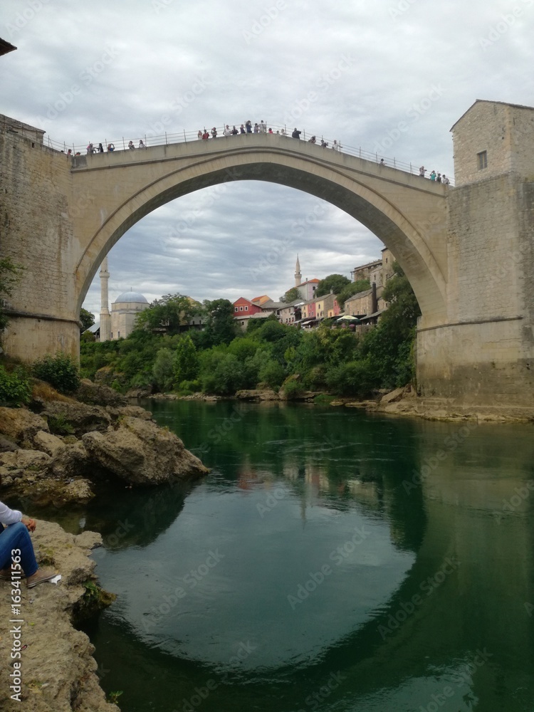 reflection of Old bridge in Mostar