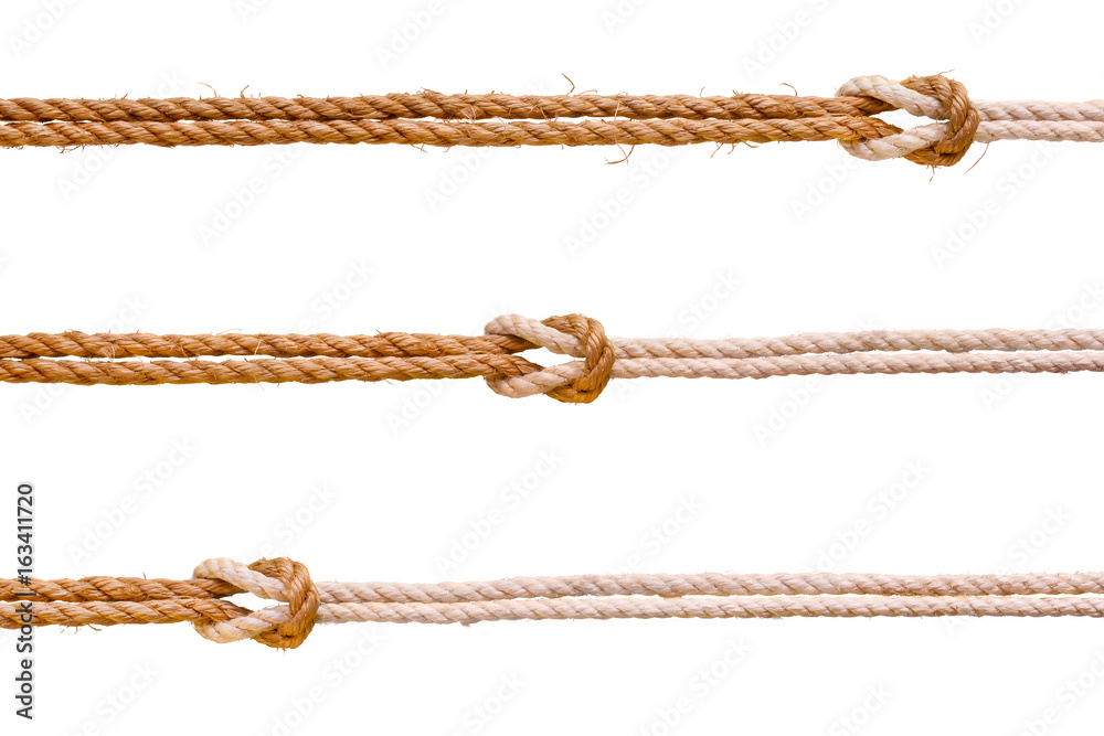 Three ropes with reef knot set