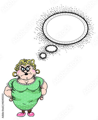 Cartoon image of annoyed woman. An artistic freehand picture.